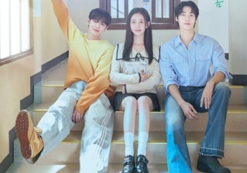 Jolie affiche de Spring of Youth montrant les 3 protagonistes assis ensemble